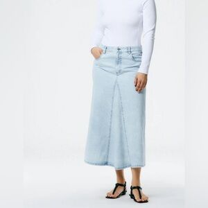 Tibi denim godet midi skirt in bleached denim